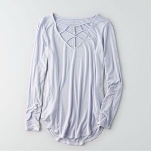 American Eagle Women's Light Lilac Long Sleeve Top